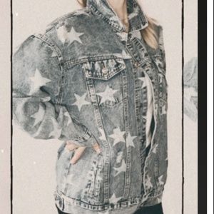Star Print Distressed Jean Jacket